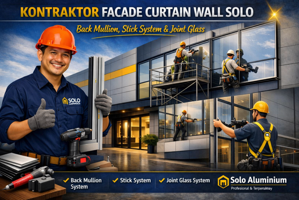 Kontraktor Facade Curtain Wall Back Mullion Stick System Joint Glass Solo
