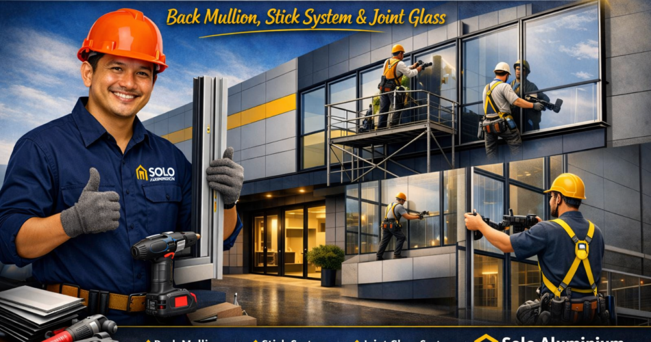Kontraktor Facade Curtain Wall Back Mullion Stick System Joint Glass Solo