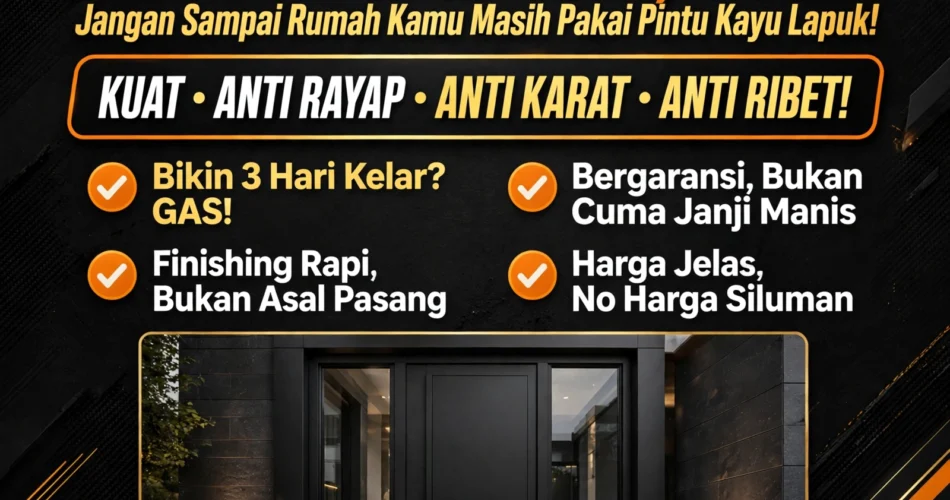 Banner ad for SOLO ALUMUNIUM promoting aluminum doors; bold orange text and a doorway image featured at bottom.
